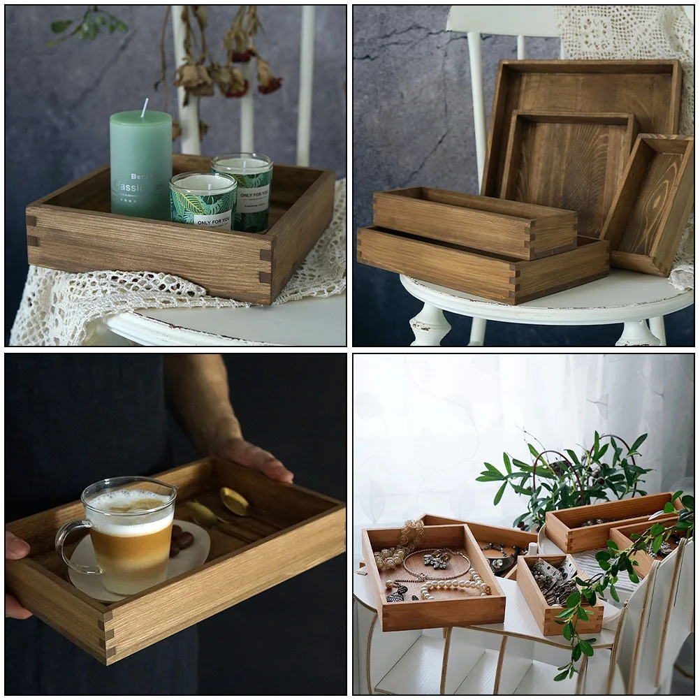 

Chinese Style Mortise Tenon Storage Tray Light Coffee Sturdy Multi-Purpose Home Hotel Wedding Dessert Table Props