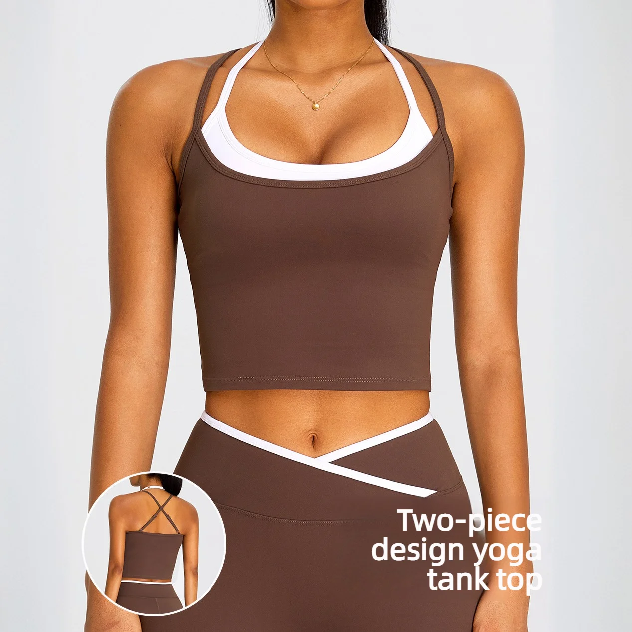 Yoga Top Womens Halter Neck Padded Criss Cross Back Contrast Color Fitness Tank Removable Cups Stretchy Sports Bra Vest Slim Fit