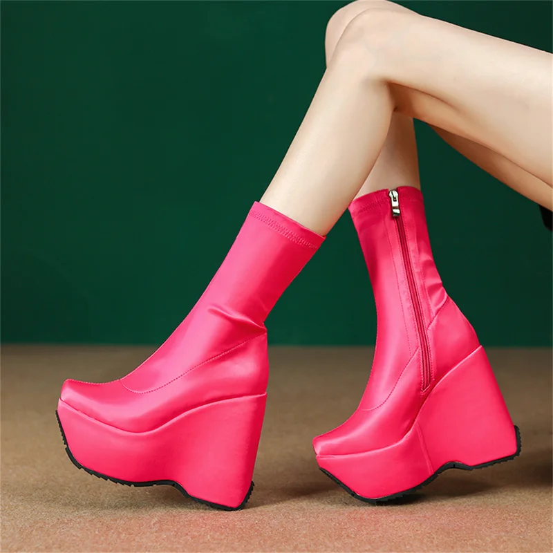 Female Boots 2022 New Fashion Platform Wedges Luxury Ankle Med Calf Boots for Women Stylish Super High Heel Goth Shoes Brand