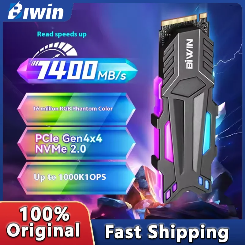 

BIWIN NV7400 with Heatsink SSD M.2 2280 512G 1TB 2TB RGB up to 7400MB/S Solid State Disk For laptop Desktop and PS5