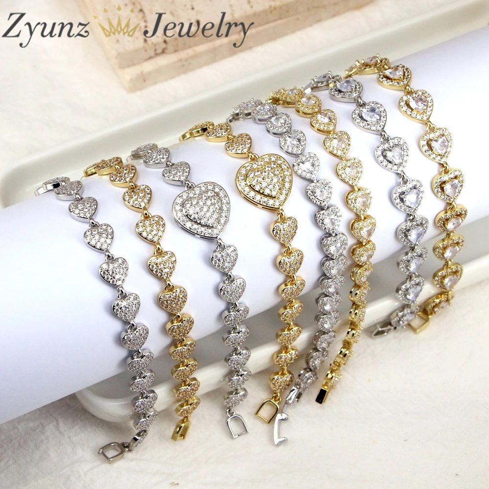 5PCS, Gold Color Mix Heart Shaped CZ Tennis Chain Bracelet For Women Fashion 2023 Valentine's Day Gift For Girlfriend