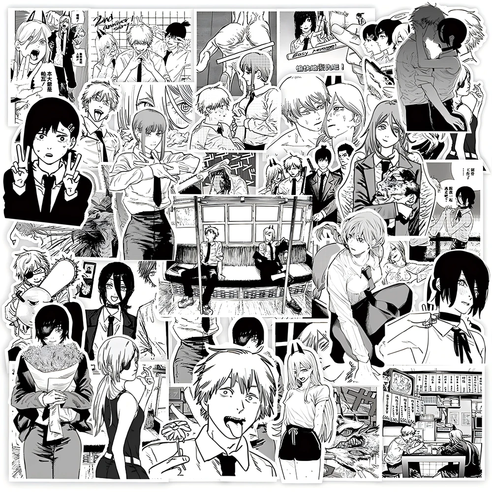 10/30/65 Stück Schwarz-Weiß Anime Chainsaw Man Aufkleber Coole Cartoon-Sticker Graffiti Handyhülle Tagebuch Laptop Wasserfeste Aufkleber