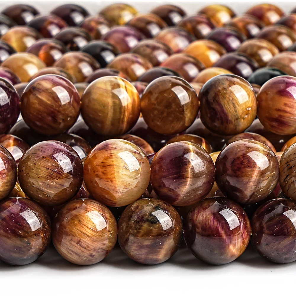 6/8/10mm Natural Stone Beads Purple-yellow Tiger Eye Loose Spacer Beads For Jewelry Making Diy Bracelet Accessories 15''