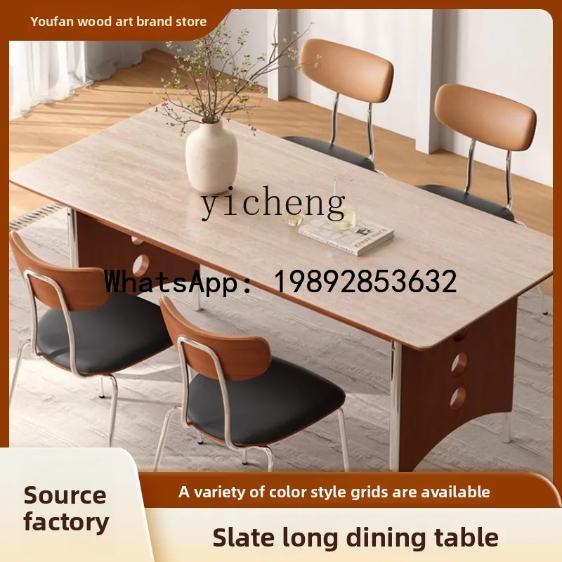 solid wood round table household black and white round dining table and chair combination rectangular rock slab
