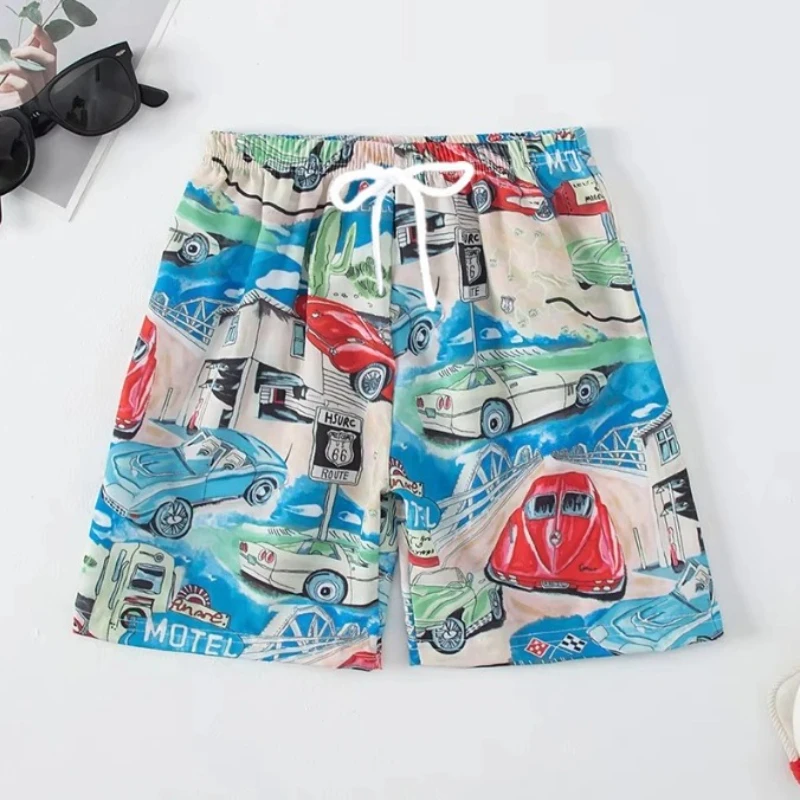 

Праздничные пляжные брюки для отдыха, модные повседневные мужские шорты с принтом, спорт на открытом воздухе, серфинг, плавание, уличный хип-хоп, мотоцикл