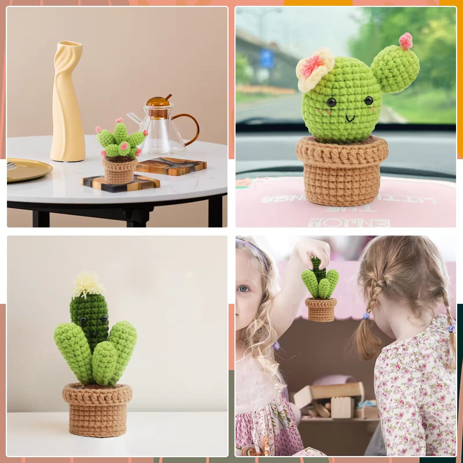 Three Kinds Of Cactus Doll Ornaments Hand Made Woven Crochet Wool Diy Crochet Knitted Material Bag Complete Set