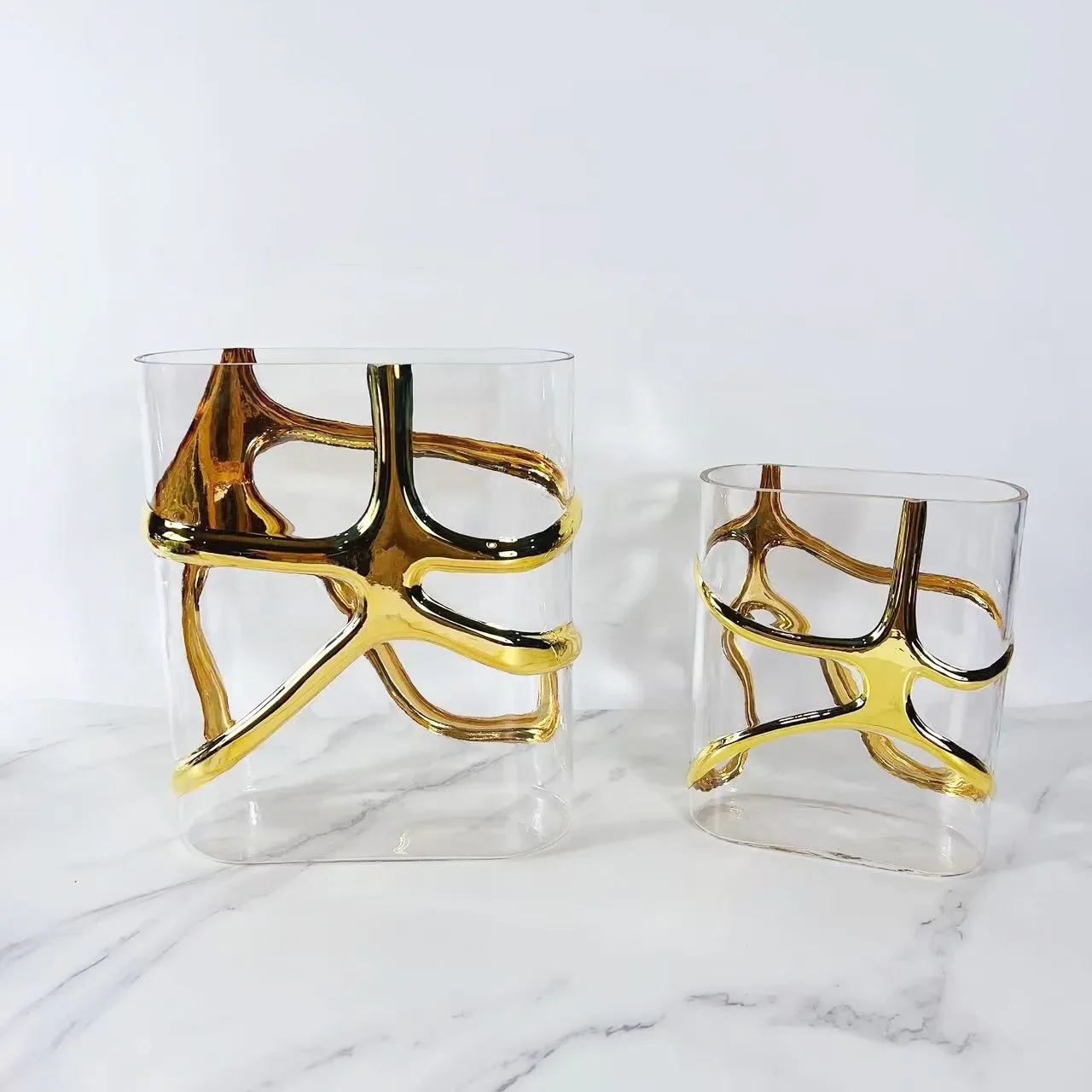 U2  Clear Glass Vase Gold Edge Geometric Patterns of Gold Tracing Terrarium Hydroponic Flower Arrangement Flower Vase Home Decor