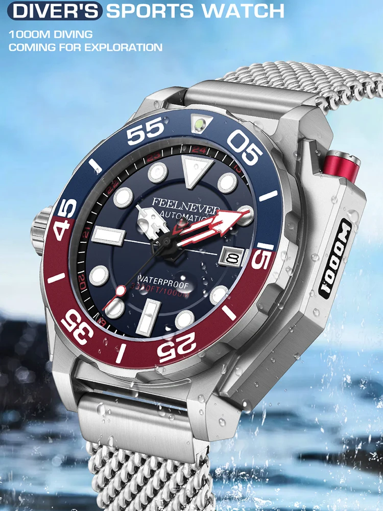 FeelNever Topmerk Mannen Luxe Horloge 1000m Waterdicht BGW9 Super lichtgevende relogios masculinos Automatische Mechanische Horloges + DOOS - afbeelding 2