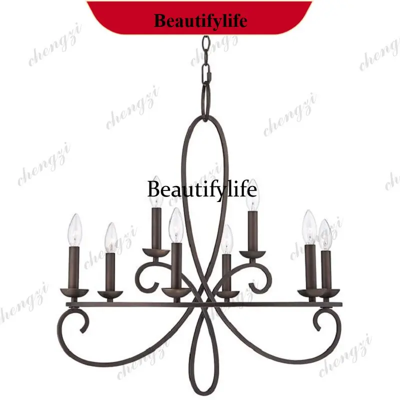 M138 American simple retro wrought iron chandelier bed and breakfast lamp living room dining room lamp villa bedroom chandelier