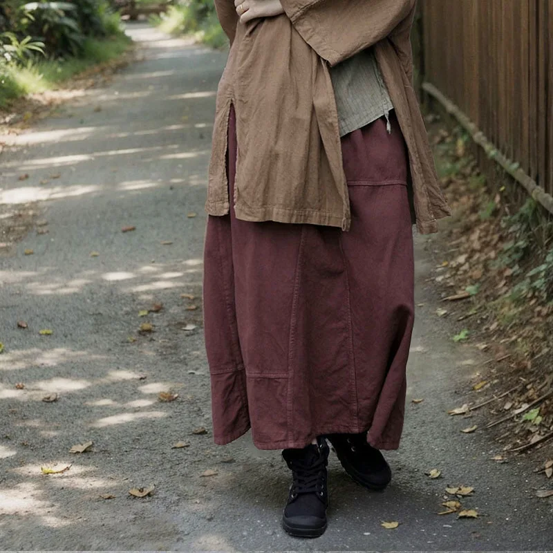 Women Cotton Linen Middle -length Skirts New 2025 Spring Vintage Style Solid Color Loose Comfortable Female Casual A-line Skirt