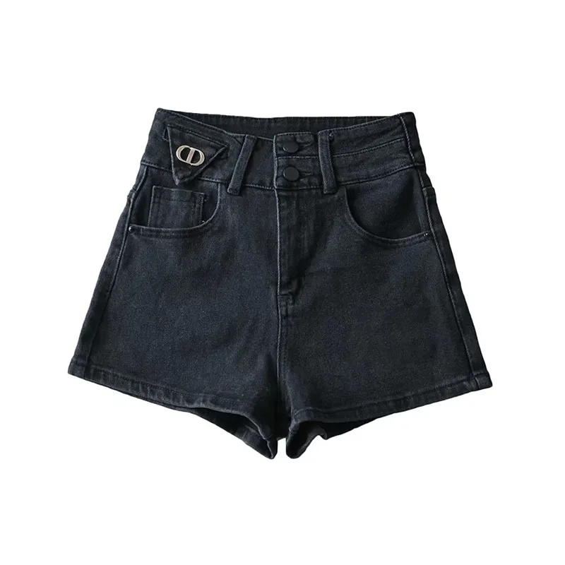 

Spring High Waist Metal Decorative Elastic Denim orts Women's Faion Waed Jeans orts Tee Colors Ladies High Waist