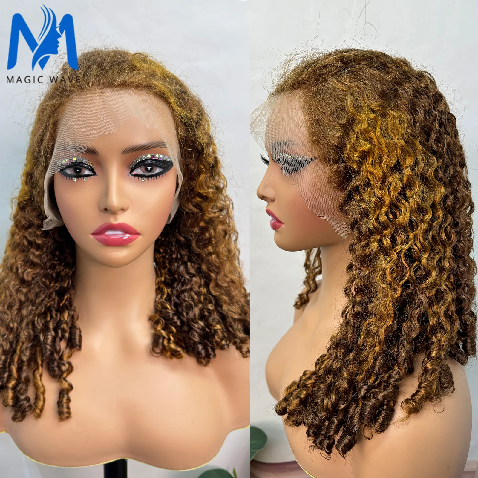 

4/30 Highlight 250% Density Burmese Curly Bob Human Hair Wig for Women 13x4 Transparent Lace Frontal 12A Double Drawn Curly Wig