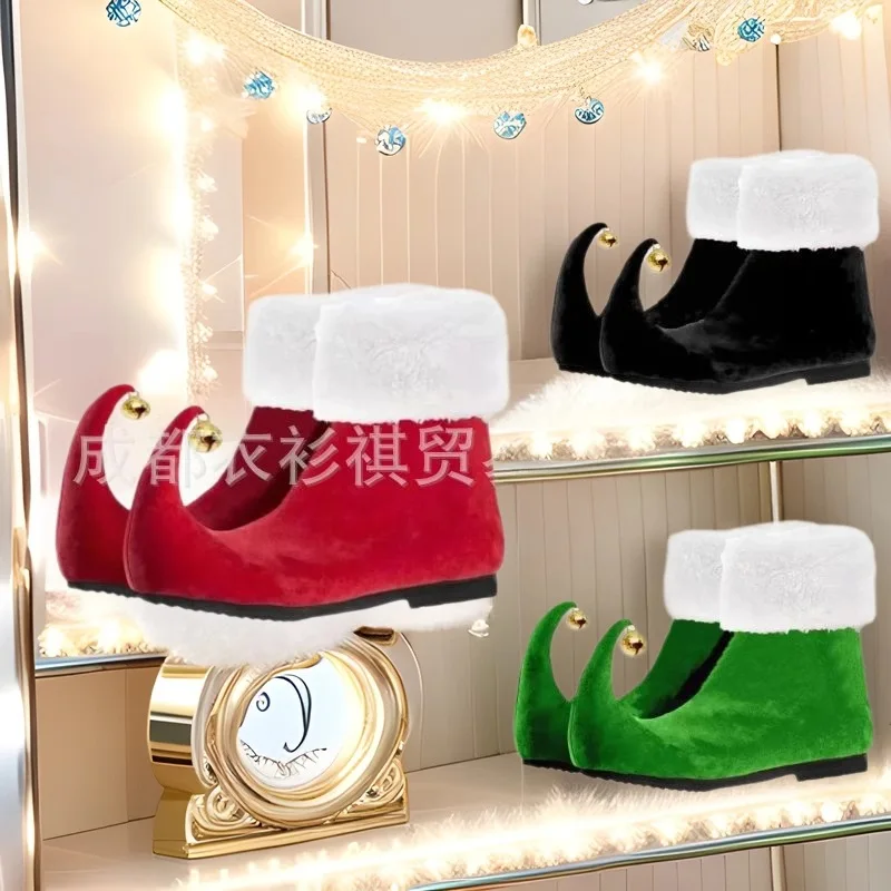 Elfo per adulti di Natale Scarpe da Babbo Natale Stivaletti rossi con campanelli Accessori per giochi di ruolo per oggetti di scena per spettacoli teatrali unisex