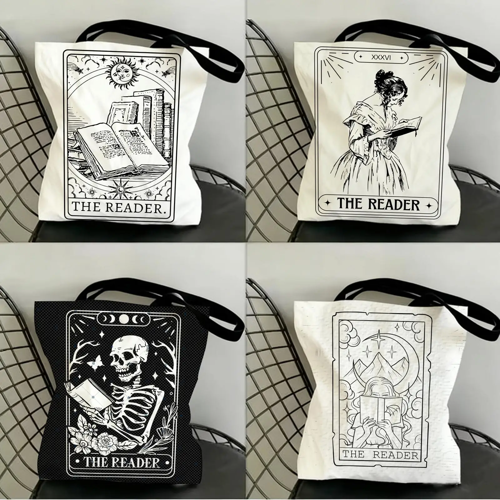 The Reader Tarot Inspired Storage Bags Canvas Double-Sided Print Fashion Shoulder Tote Shopping Bag Gift Eco Handbags