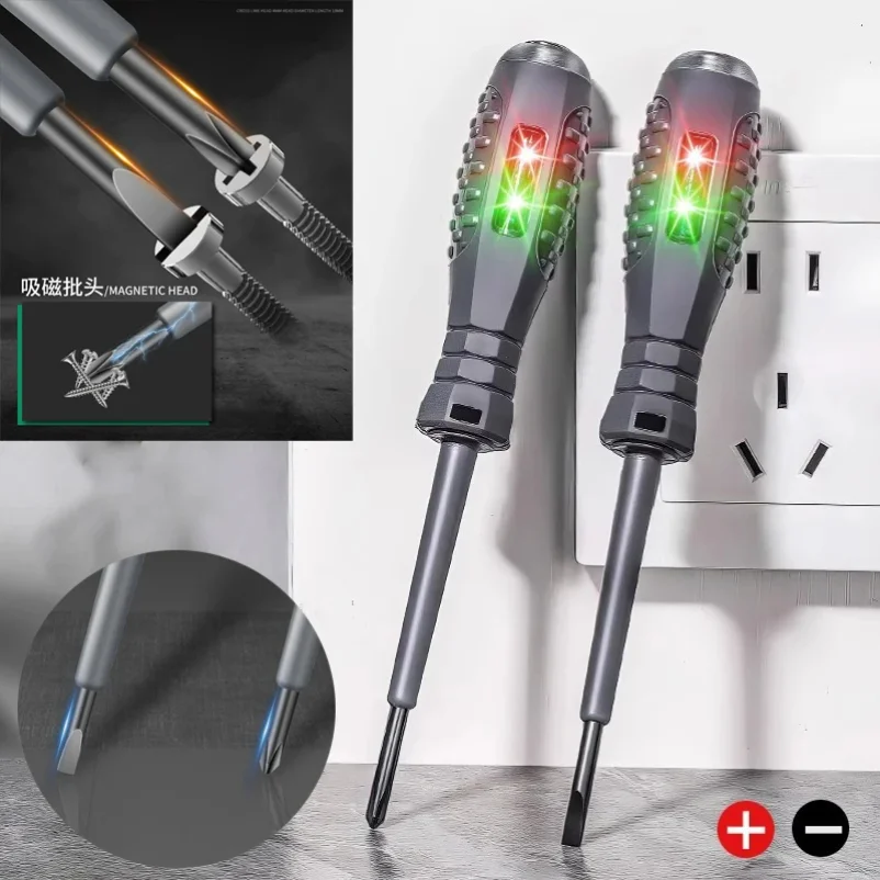Electrician Test Word/cross Screwdrivers AC Non-contact Induction Test Pen Voltage Tester 12-250V Red Green Induction Lights