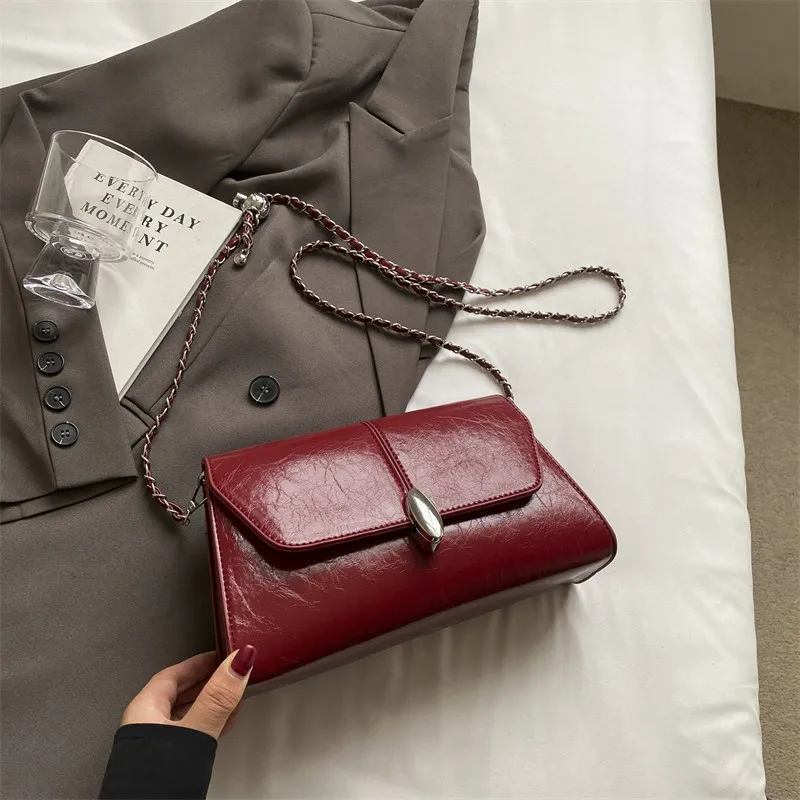 

High Quality PU Leather Shoulder Bag Women Solid Color Small Flap Bag Chain Crossbody Bags Korean Simple Handbags Lady 2024 New