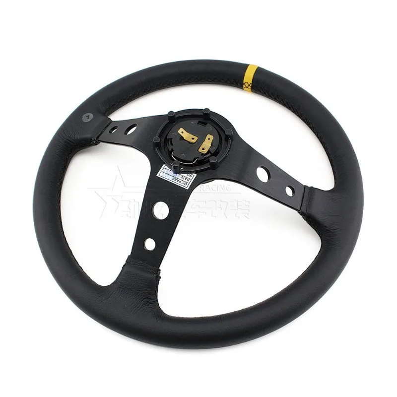 Car Modification 14 Inch * MP Yellow Stripe Black Line Steering Controller Universal Leather Steering Wheel