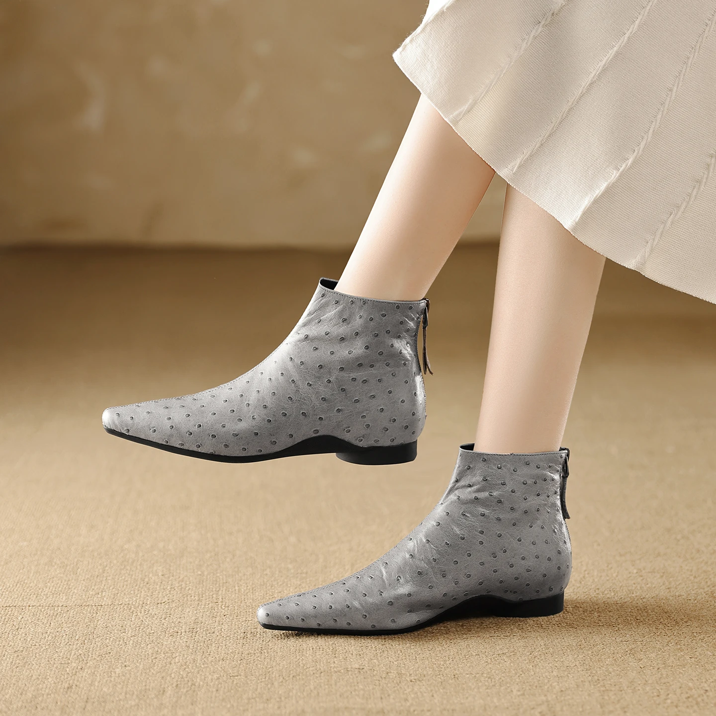 

Genuine Leather Pointed Toe Ankle Boots with Hidden Heel and Zipper for Women