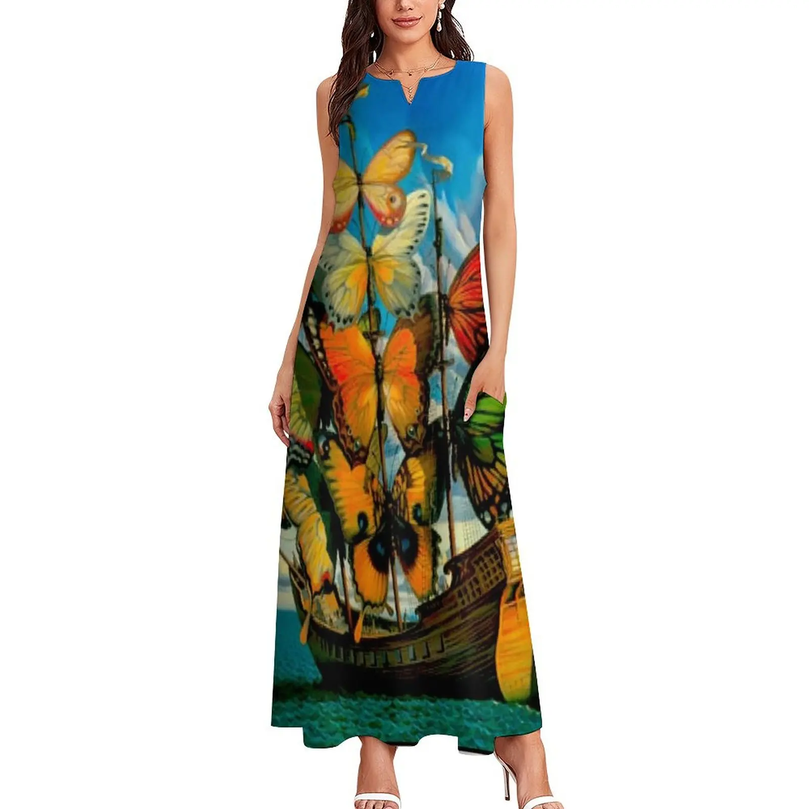 BUTTERFLY SHIP : Vintage Surreal Abstract Fantasy Print Long Dress dresses women summer 2025 dresses for womens 2025 Dress