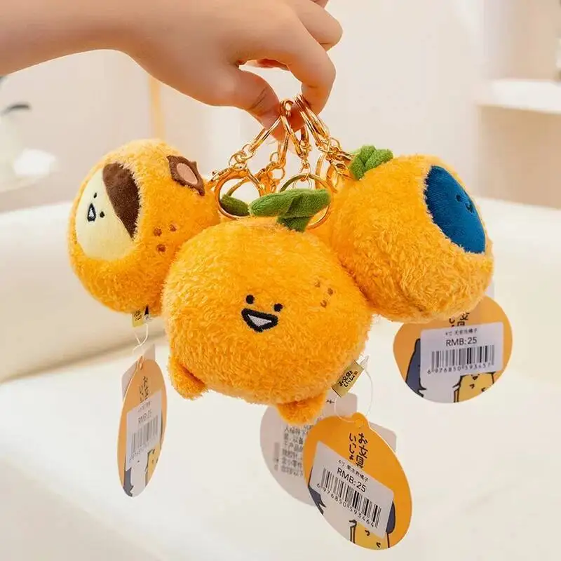 Kawaii Orange Pendants Plush Toys Soft Fluffy Cartoon Fruit Elf Toys Lovely Keychain Bags Hanging Decor Funny Gift To Friends