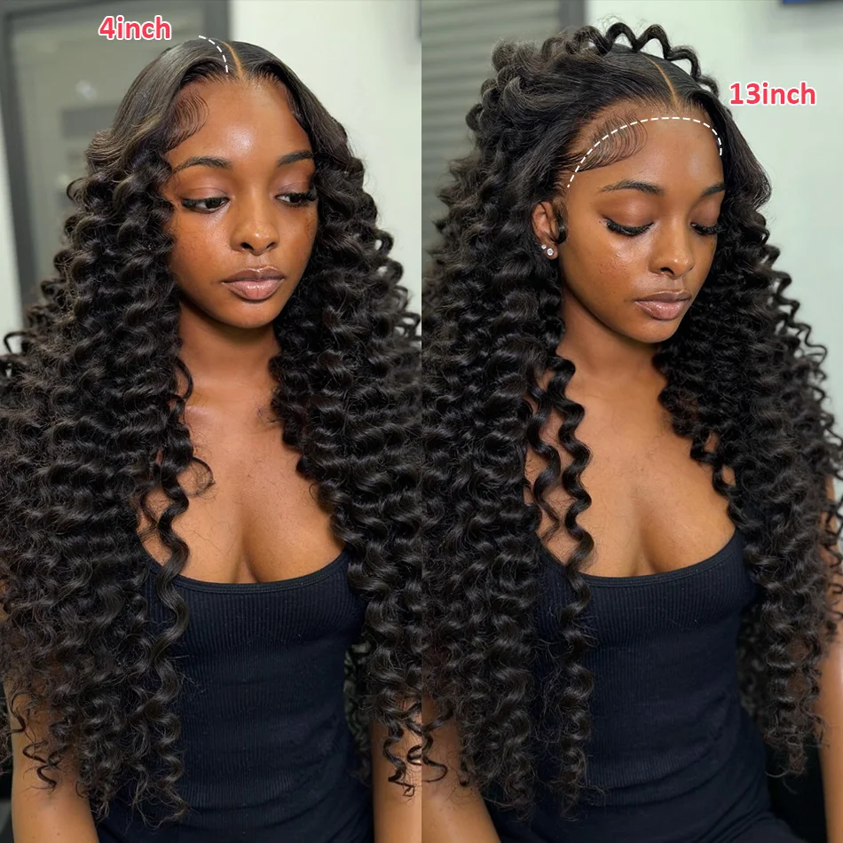 100% شعر الإنسان موجة فضفاضة 13x6 الدانتيل الجبهة الباروكات البرازيلي 30 40 بوصة مجعد موجات المياه العميقة HD 13x4 الدانتيل الباروكة الأمامية الجسم الأسود