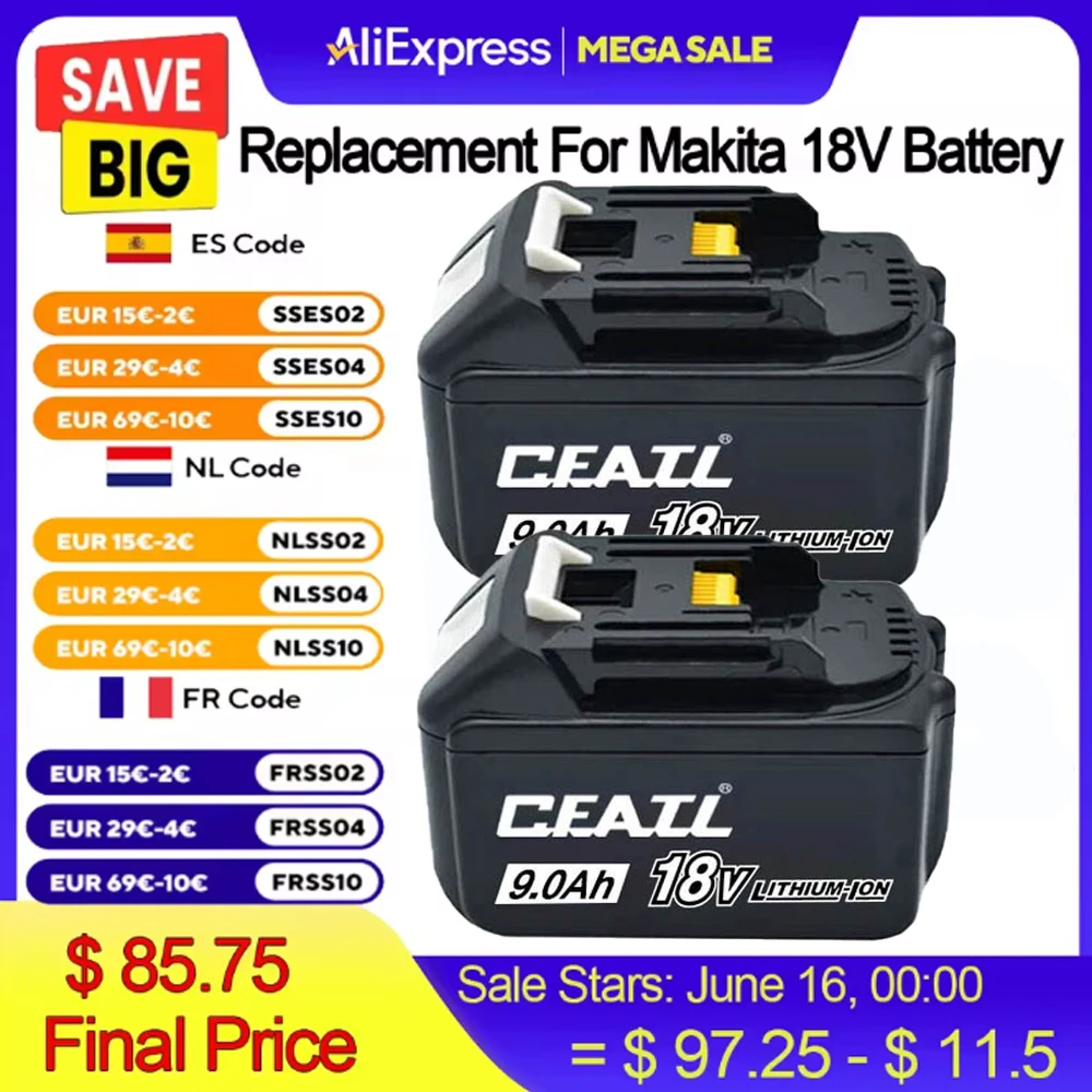 

Rechargeable For Makita 18V 9.0Ah⚡Battery Rechargeable Lithium-ion Batteries Charger for BL1860B BL1850 BL1830 BL1815 L