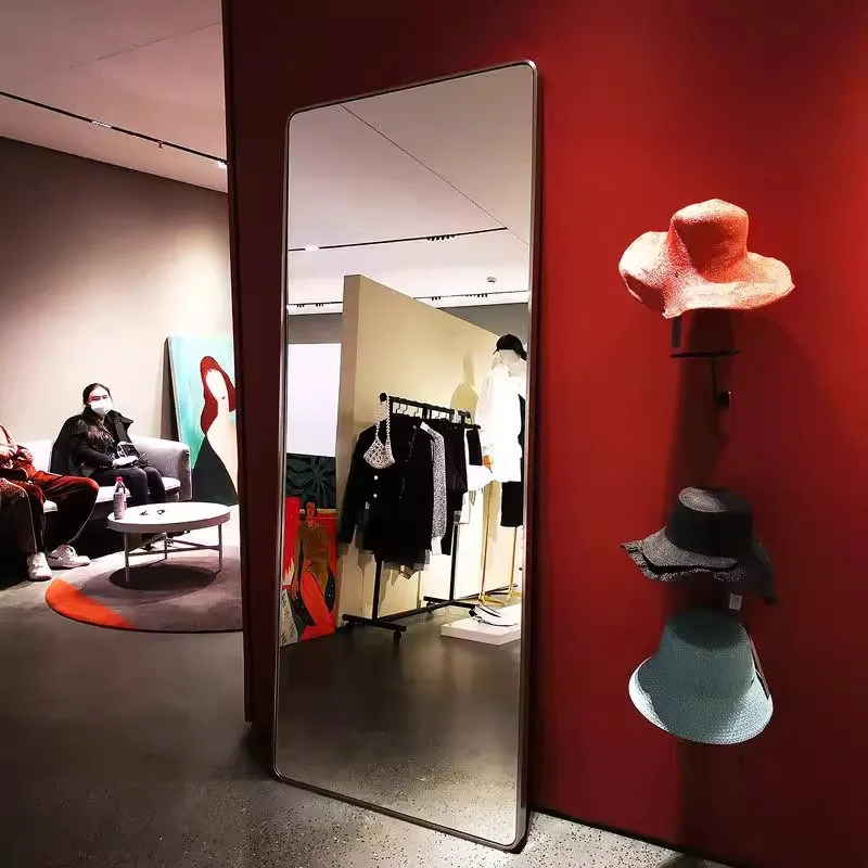 Customized Stainless Steel Full-Length Mirror Salon High-Definition Decorative Mirror Silver Rectangular Frame Dressing Mirror