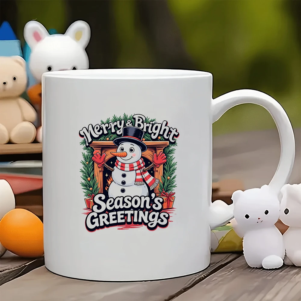

11oz Mug + Cartoon Snowman Christmas Sticker Christmas Gift Kids Cup Family Office Coffee Cup