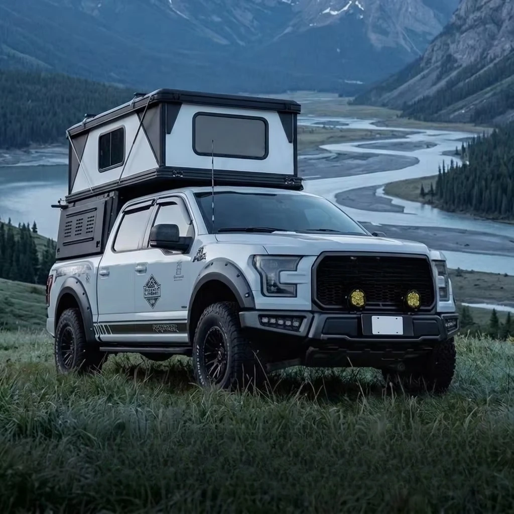 Aluminum Hard Shell Pop-up Truck Camper Shell with Lift-up Roof for F150 Off-road Overlanding