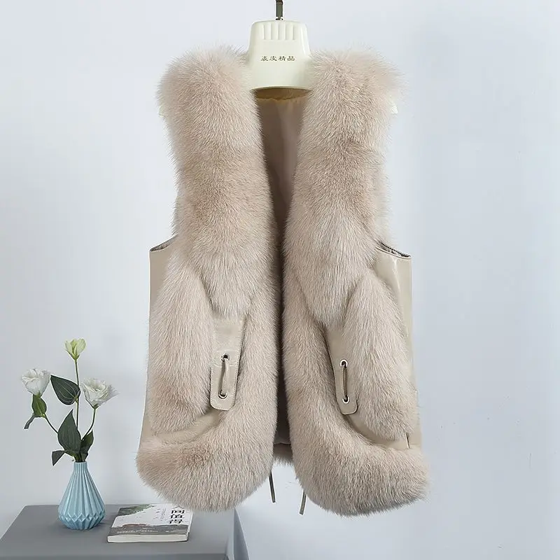 Pure Fox Fur Vest Women's True Hair Tank Top 2023 Winter Korean Edition Simple and Versatile Imported Full Fur Coat