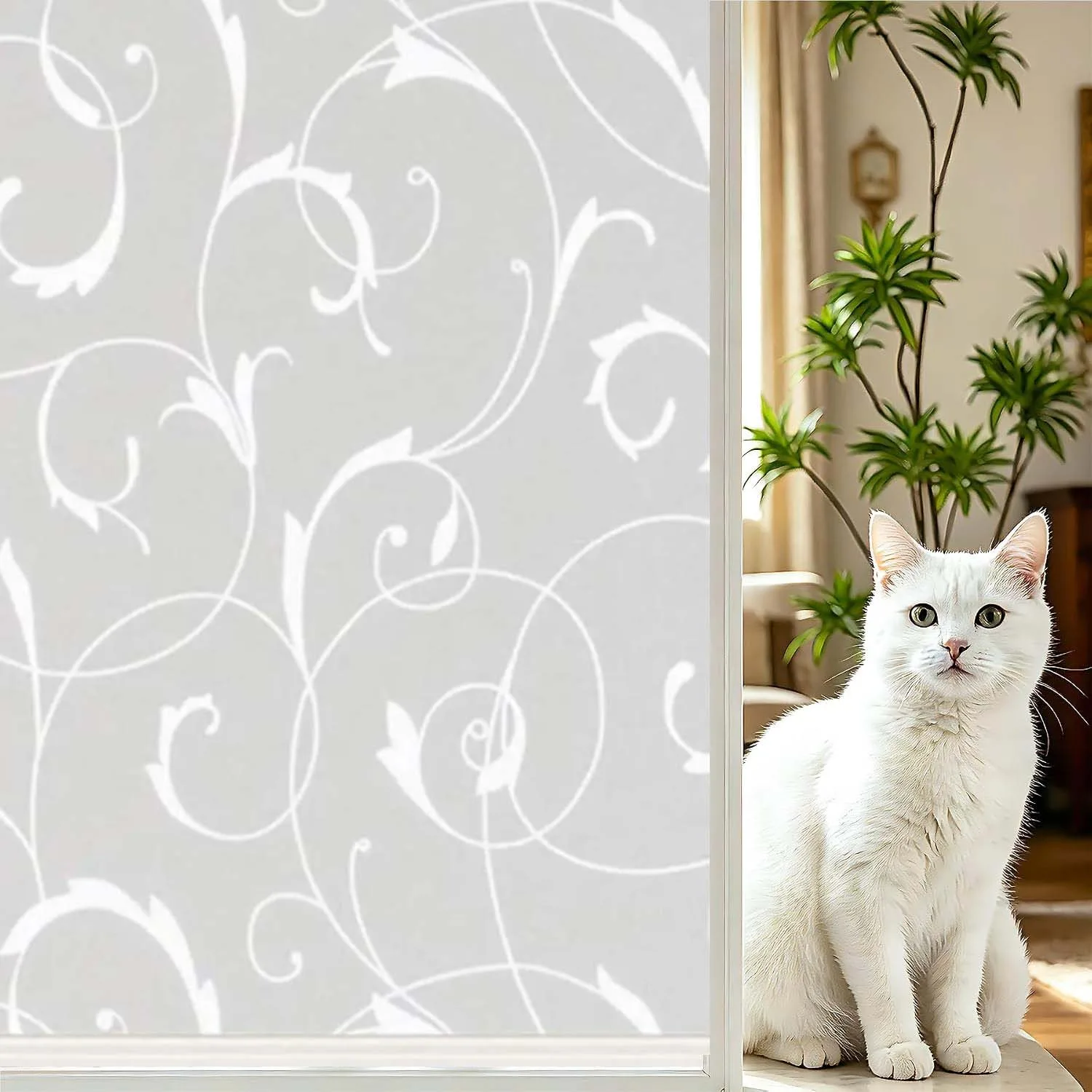 Window Privacy Film, Frosted Glass Window Film,Non-Adhesive Easily Decorative Static Cling for Anti-Glare Heat Blocking for Home