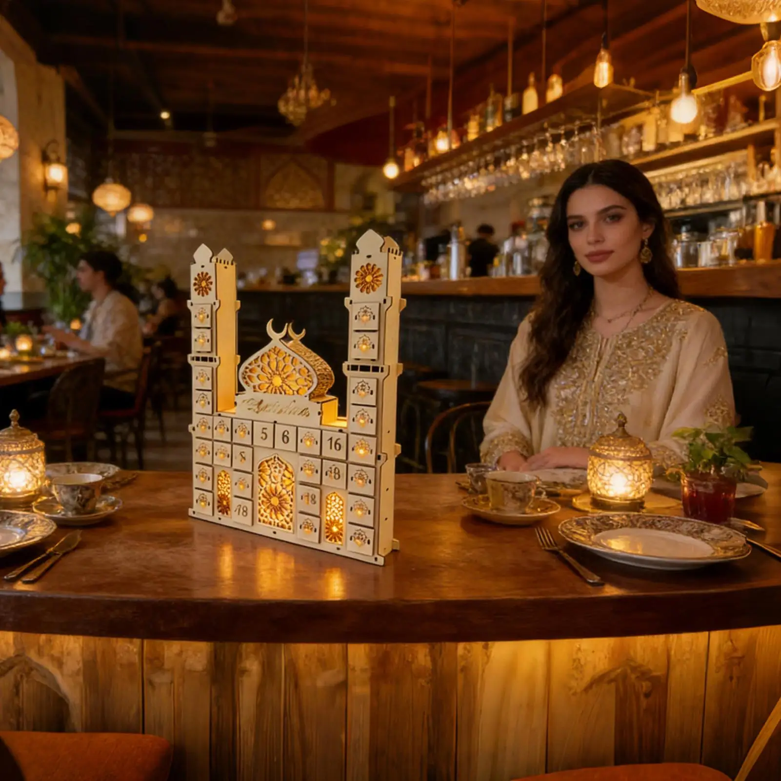 

Календарь обратного отсчета на 2026 год: Деревянный календарь-замок с выдвижными ящиками, настольное украшение, 30-дневный календарь-активити с подсветкой для дома