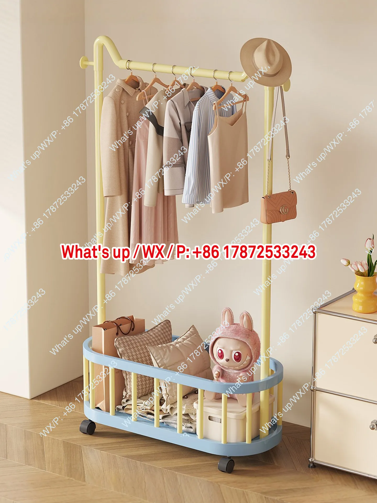 Ins style hanging clothes rack, floor to ceiling, small living room, household storage, hanging clothes rack, mobile