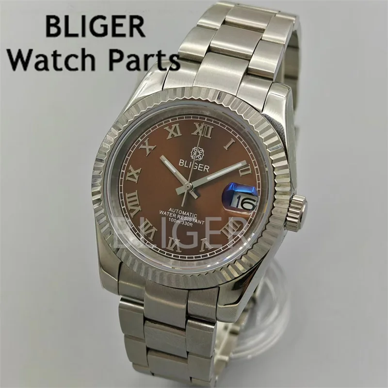 BLIGER 36mm/39mm White Pearl Sunburst Pink Blue Brown With Roman Index AR Coated sapphire glass NH35 Automatic Movement