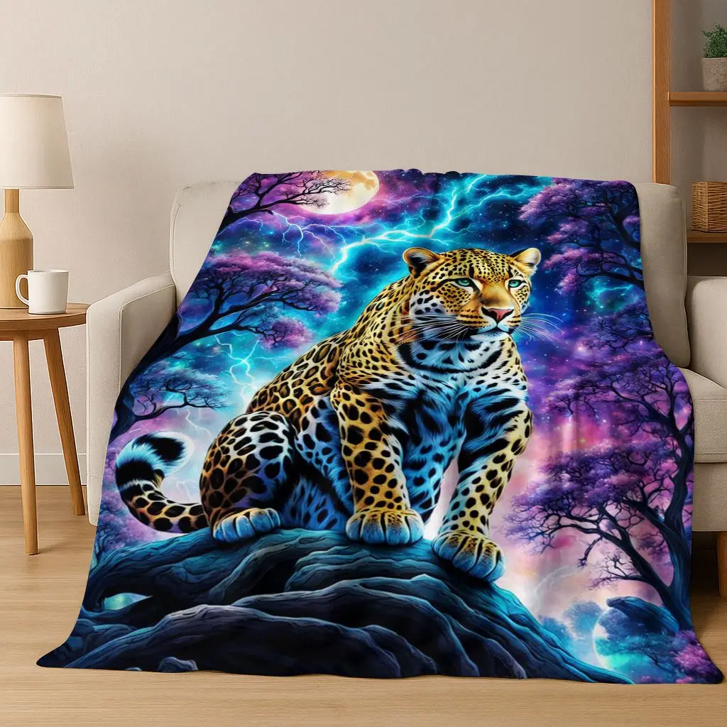 

26 Style Wild Animal Leopard Cheetah Beast Cartoon Flannel Blanket,Cozy Soft Throw Blanket for Home Bedroom Bed Sofa Cover Kids