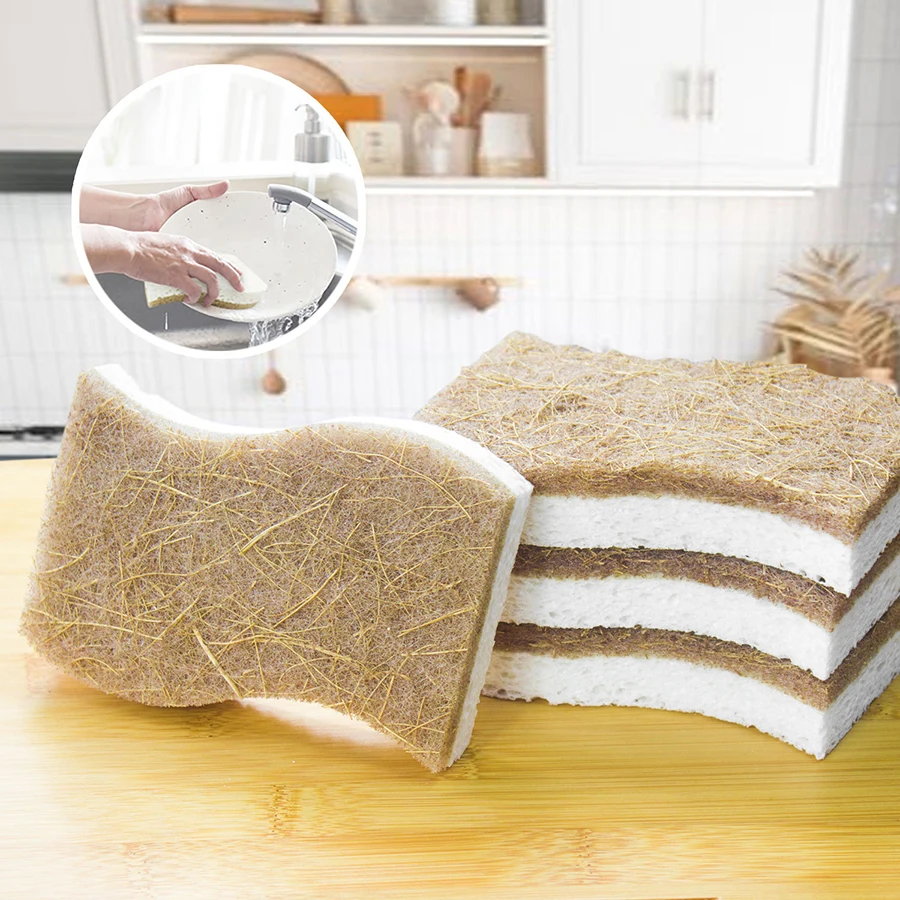 12/6pcs Natural Kitchen Sponge - Biodegradable compostable cellulose and coconut washing sponge, kitchen cleaning tool