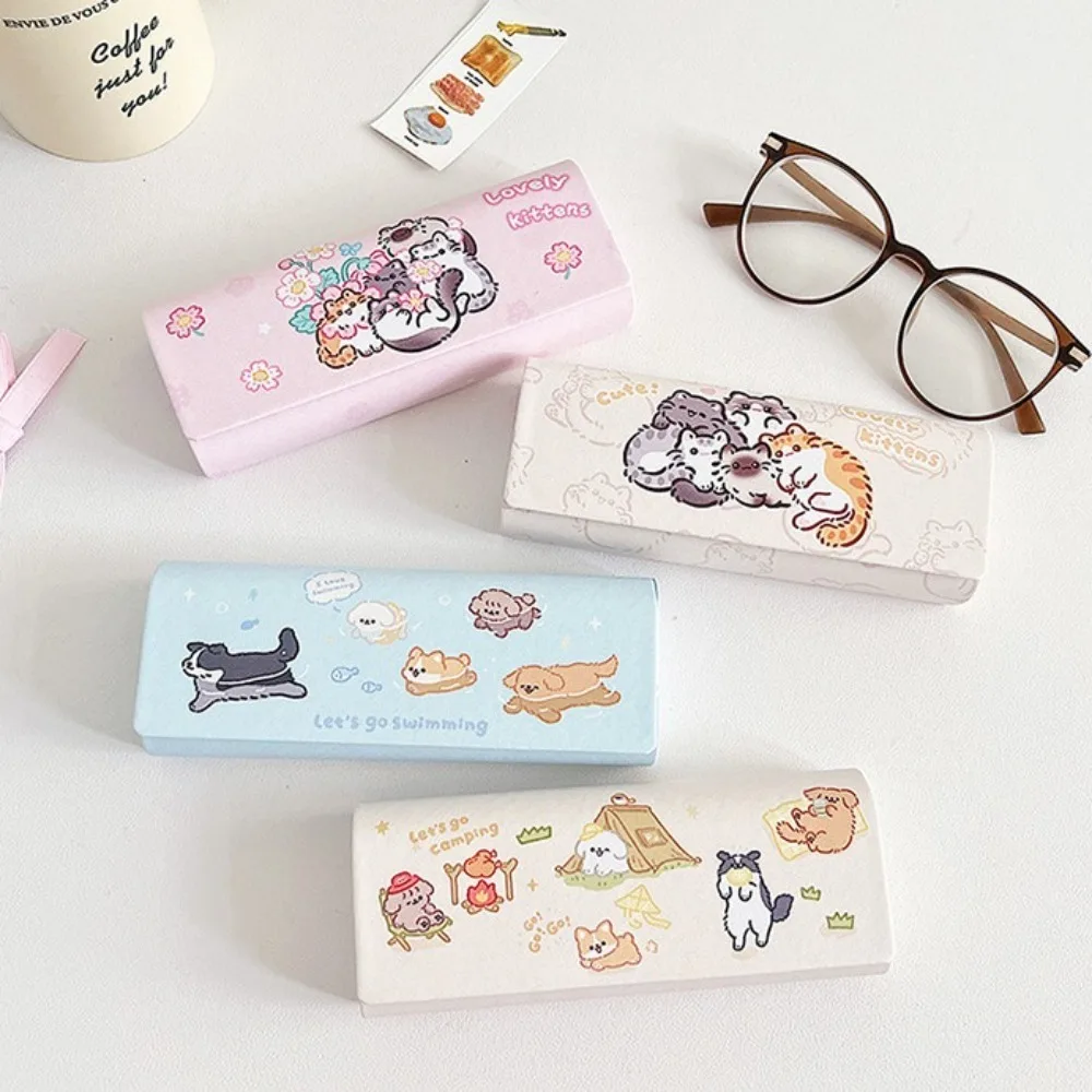 Portable Cute PU Leather Glass Case Hard Shell Glass Protection Glass Box Cat Pattern Sunglasses Storage Box Men