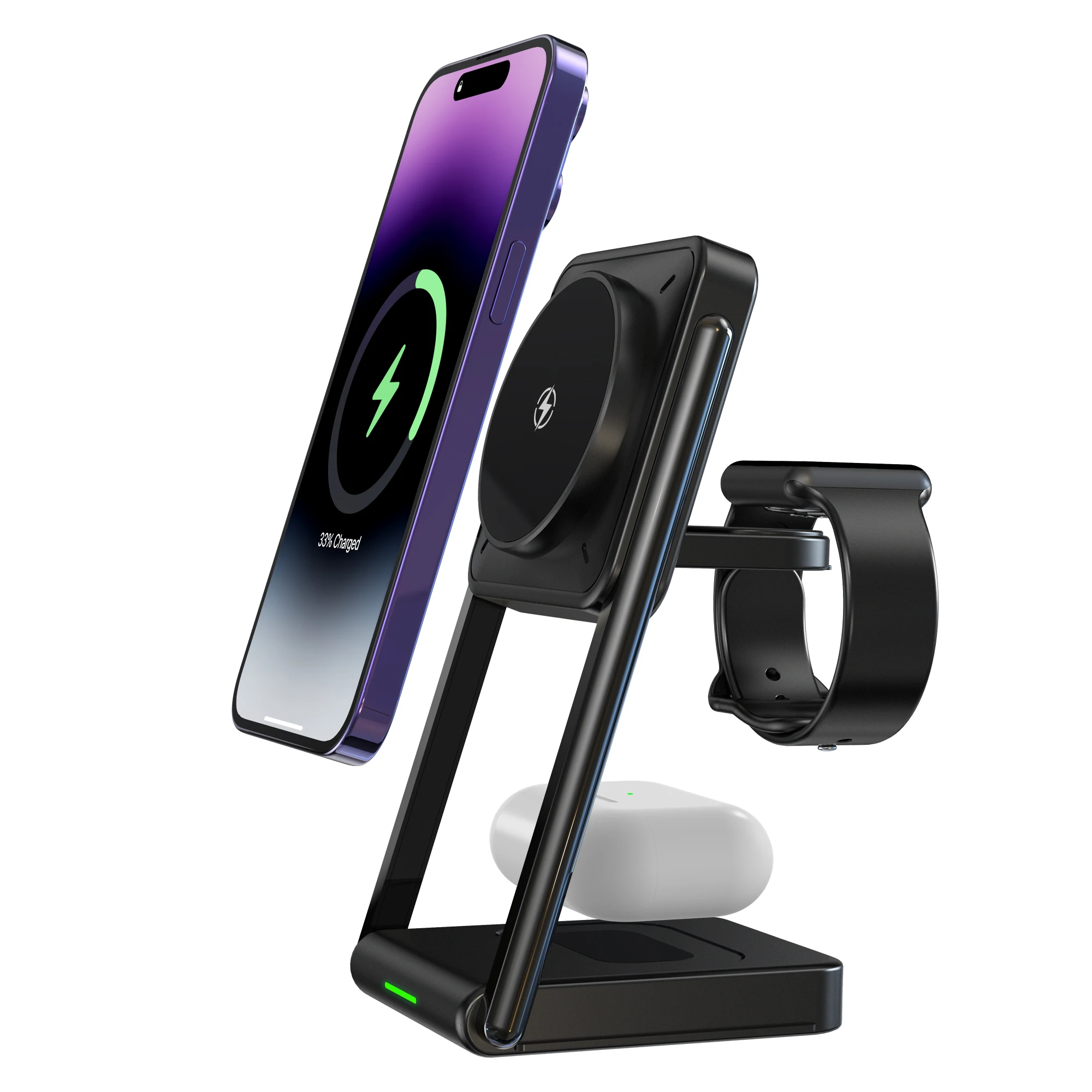 

Fast Charging Station 15W 3 in 1 Foldable Magnetic Wireless Charger Stand for iPhone 15/12/13/14 IWatch and AirPods
