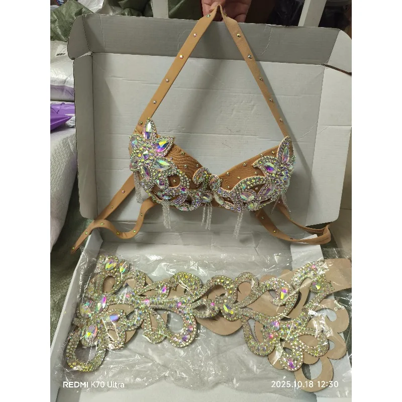 Costumi di danza del ventre orientale personalizzati Costume indiano egiziano Cintura reggiseno di danza del ventre con nappe di diamanti da donna