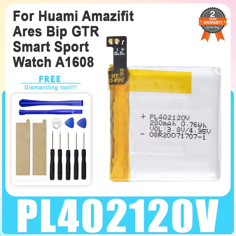 1x New 200mAh PL402120V Battery For Huami Amazifit Ares Bip GTR Smart Sport Watch A1608 402120 Batteries + Tools