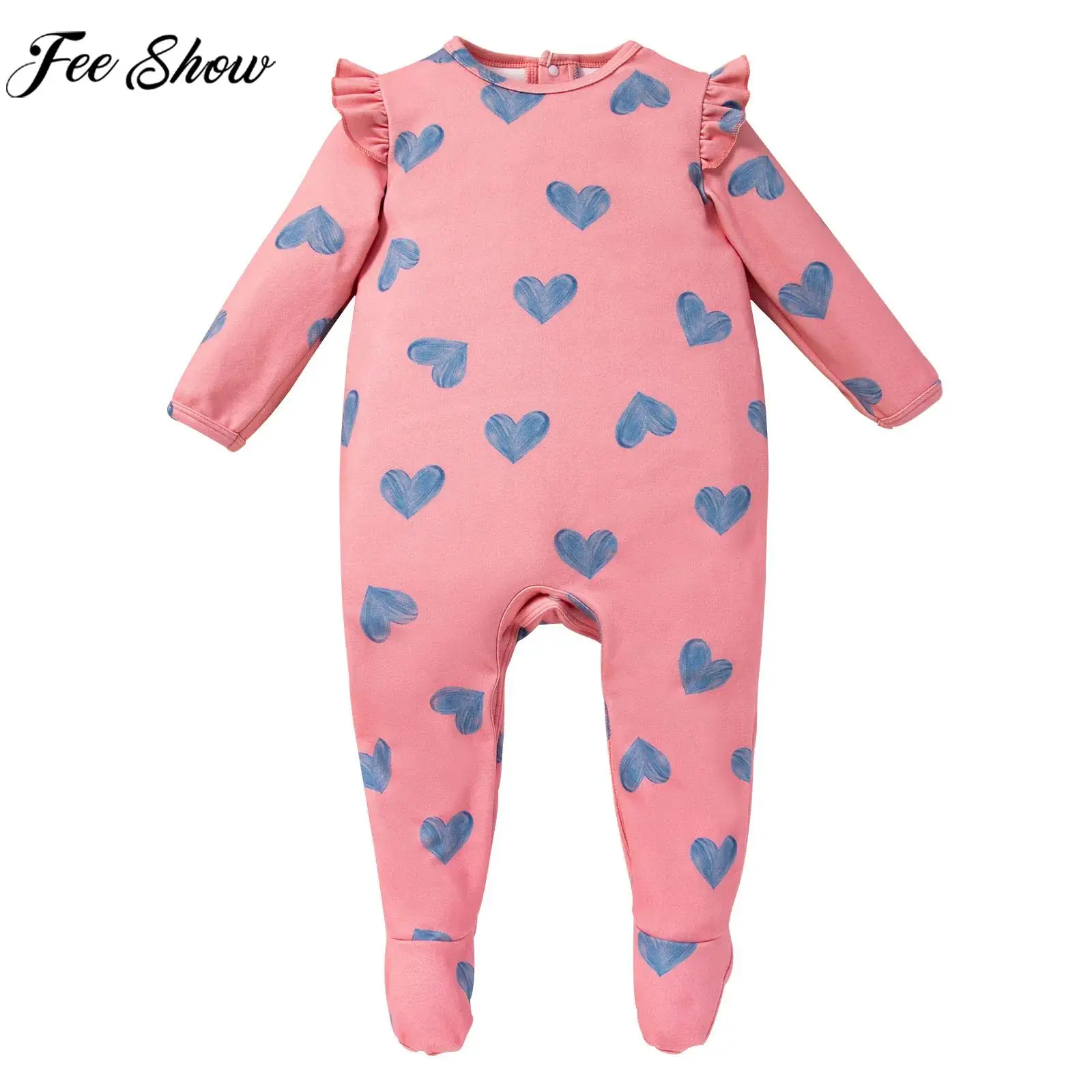 Baby Girls Casual Cute Footies Romper Long Sleeve Printed Fashion Footed Jumpsuit Daily Wear Baptism Party Photography Costume