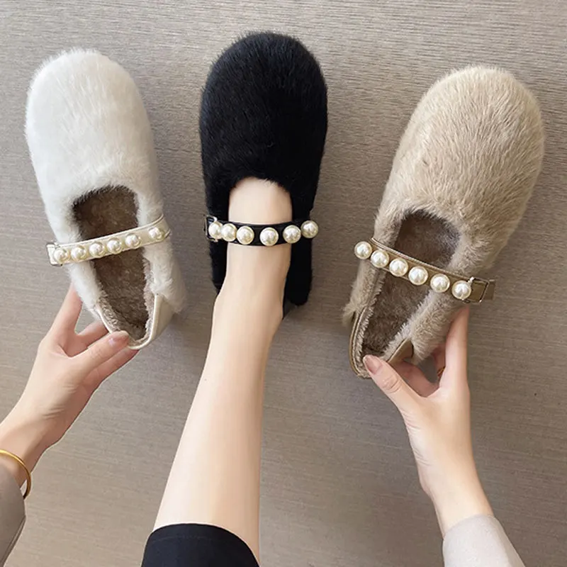 

Plush Shoes Women's Winter Plus Velvet Peas Shoes Warm Slip-on Casual Shoes Fashion Comfortable Soft Sole Anti Skid Flat Shoes