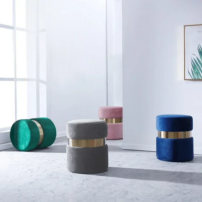 

Velvet Ottoman with Storage Blue Vanity Chair Gold Legs Storage Footstool Living Room Elegant Storage Footstools