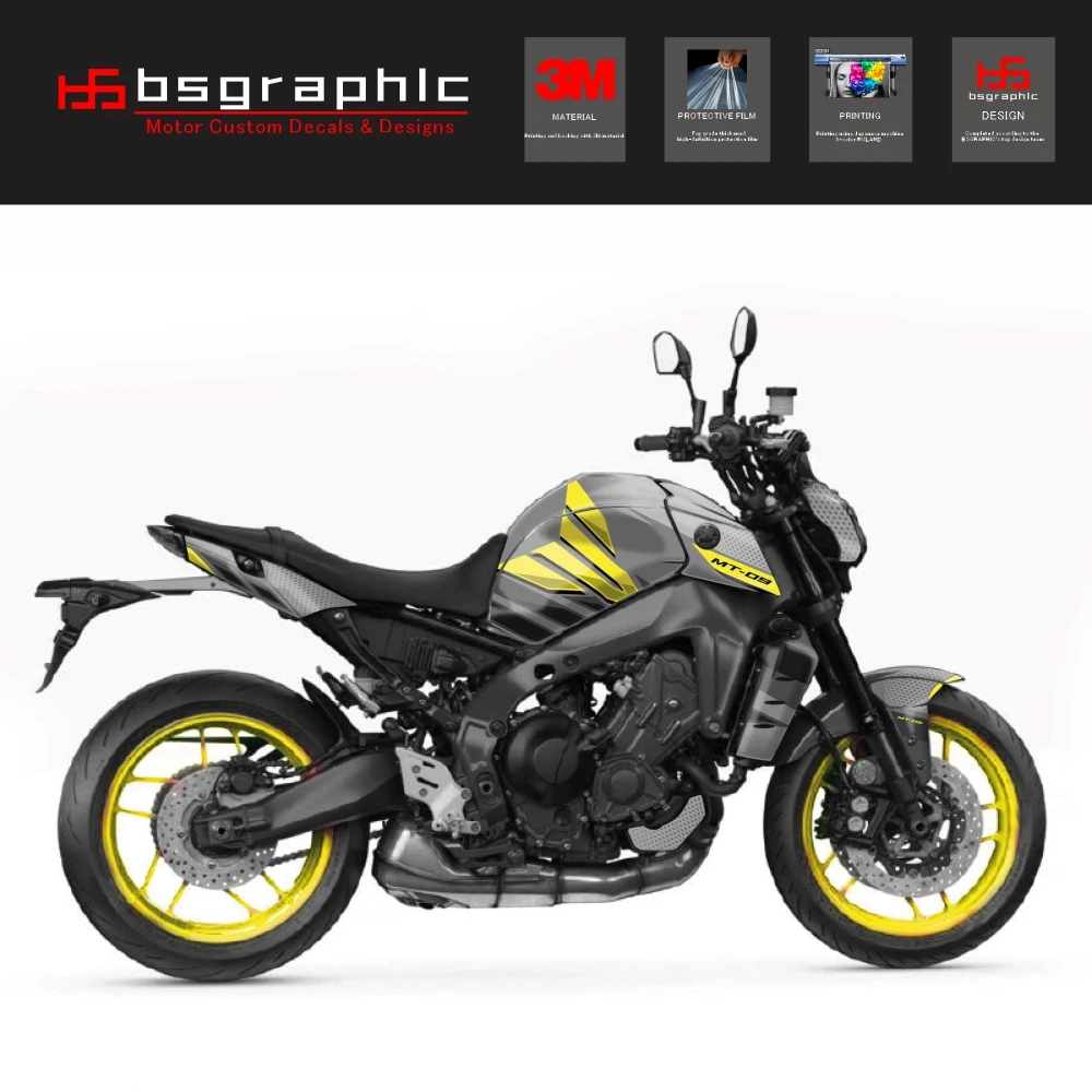 

For Yamaha Mt-09 MT09 2021 2022 2023 Motorcycle Body Fairing Protective Sticker Decal Street Bike Mintis Graphic Kit Yellow