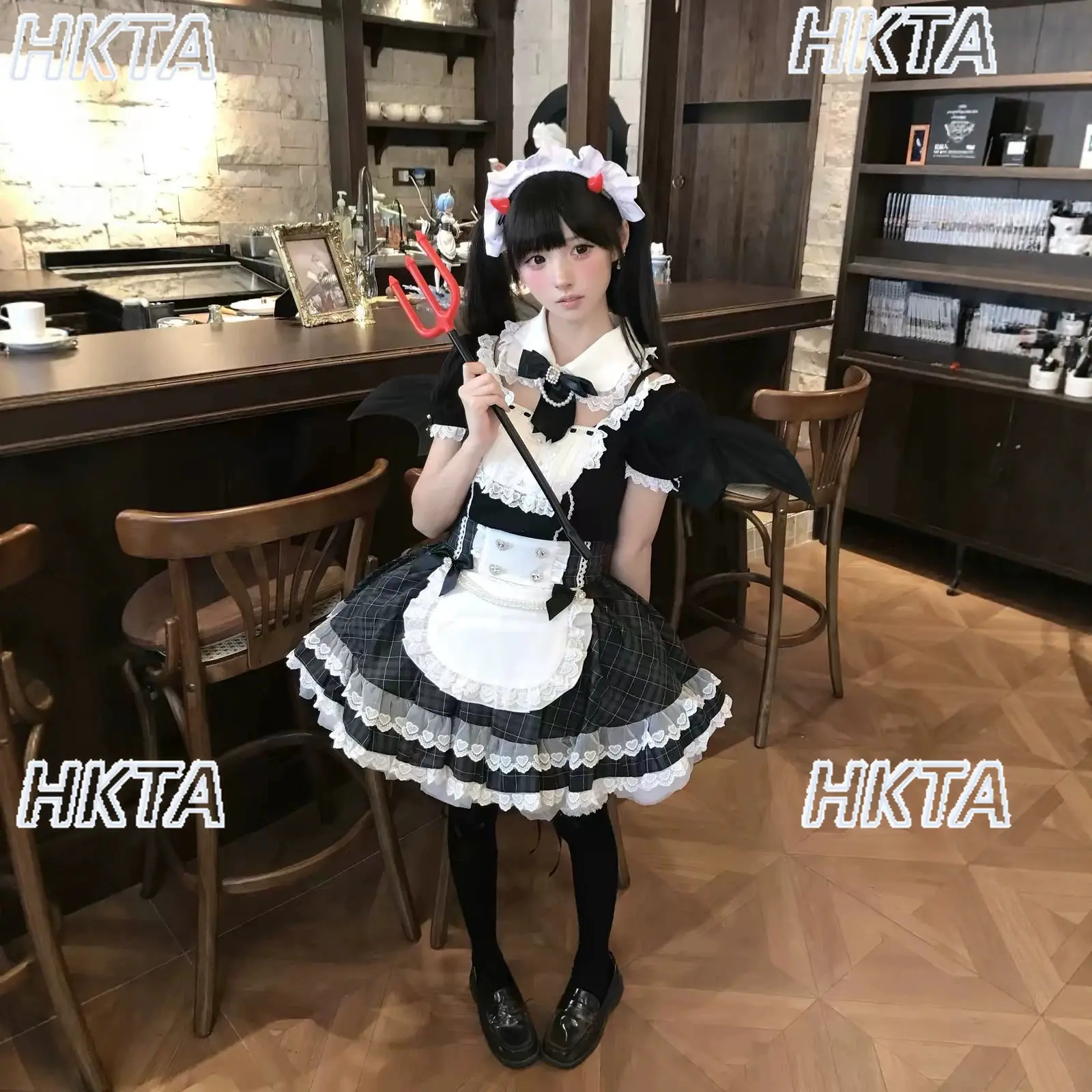 Japanese Autumn Lolita Lace Stitching Bow Pearl Slim Bubble Short Sleeve Top Waist Ruffle Edge Mini Skirt Sweet Cool Maid Outfit