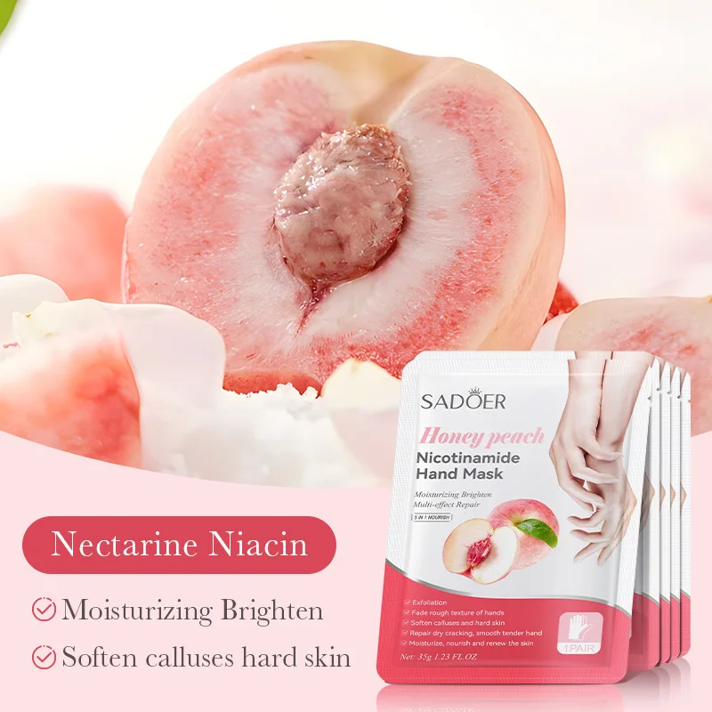 Mascarilla de manos de nettarina SADOER con niacinamida: nutre hidrata, ilumina las manos secas y ásperas, suaviza las cutículas