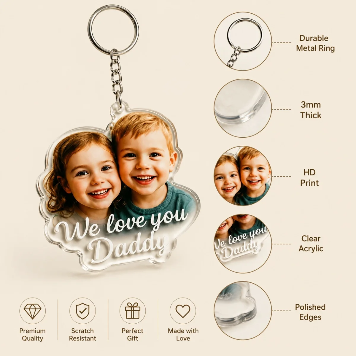 Custom Acrylic Keychains: Pet ID Tags, Holographic Photo Prints, Pet Keepsakes, Birthday Gifts, Personalized Name Tags