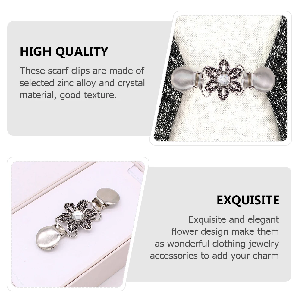 

2 pcs Women Clothes Clips Crystal Zinc Alloy Scarf Fasteners Shawl Brooches Sweater Clamps Clothing Accessories