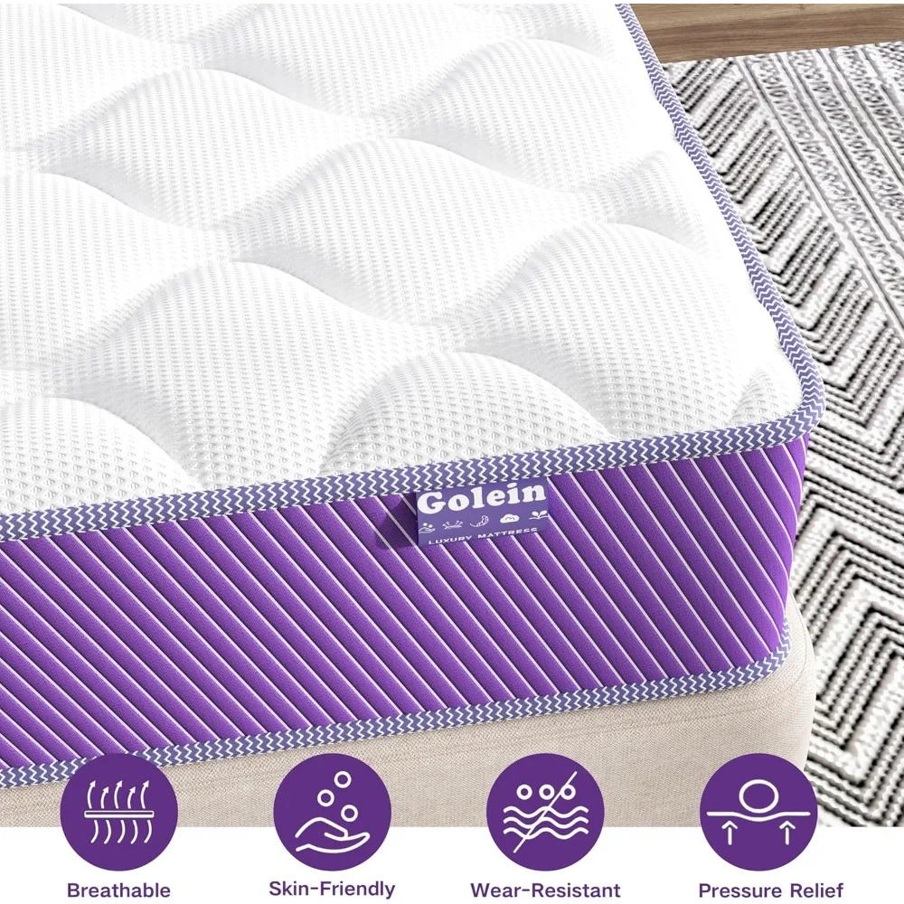 Colchão híbrido de tamanho completo de 10 polegadas com espuma viscoelástica e bobinas com bolsos - Colchão roxo Cama completa de 10" em uma caixa