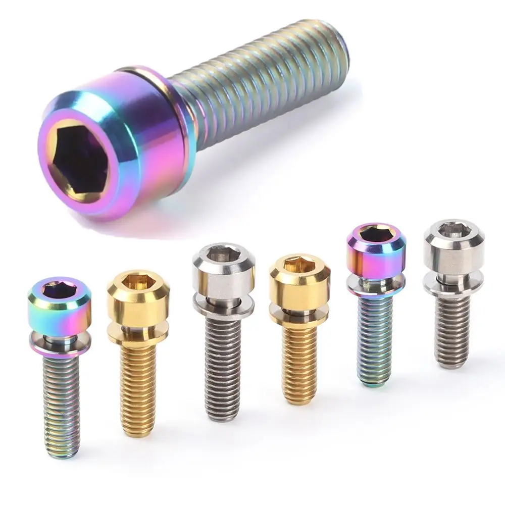 Bicycle M5 Stem Bolts 16mm/18mm/20mm TC4 Titanium Stem Fixing Bolts For Bike MTB Stem Screws Washer Fixed Bolts Cycling Parts